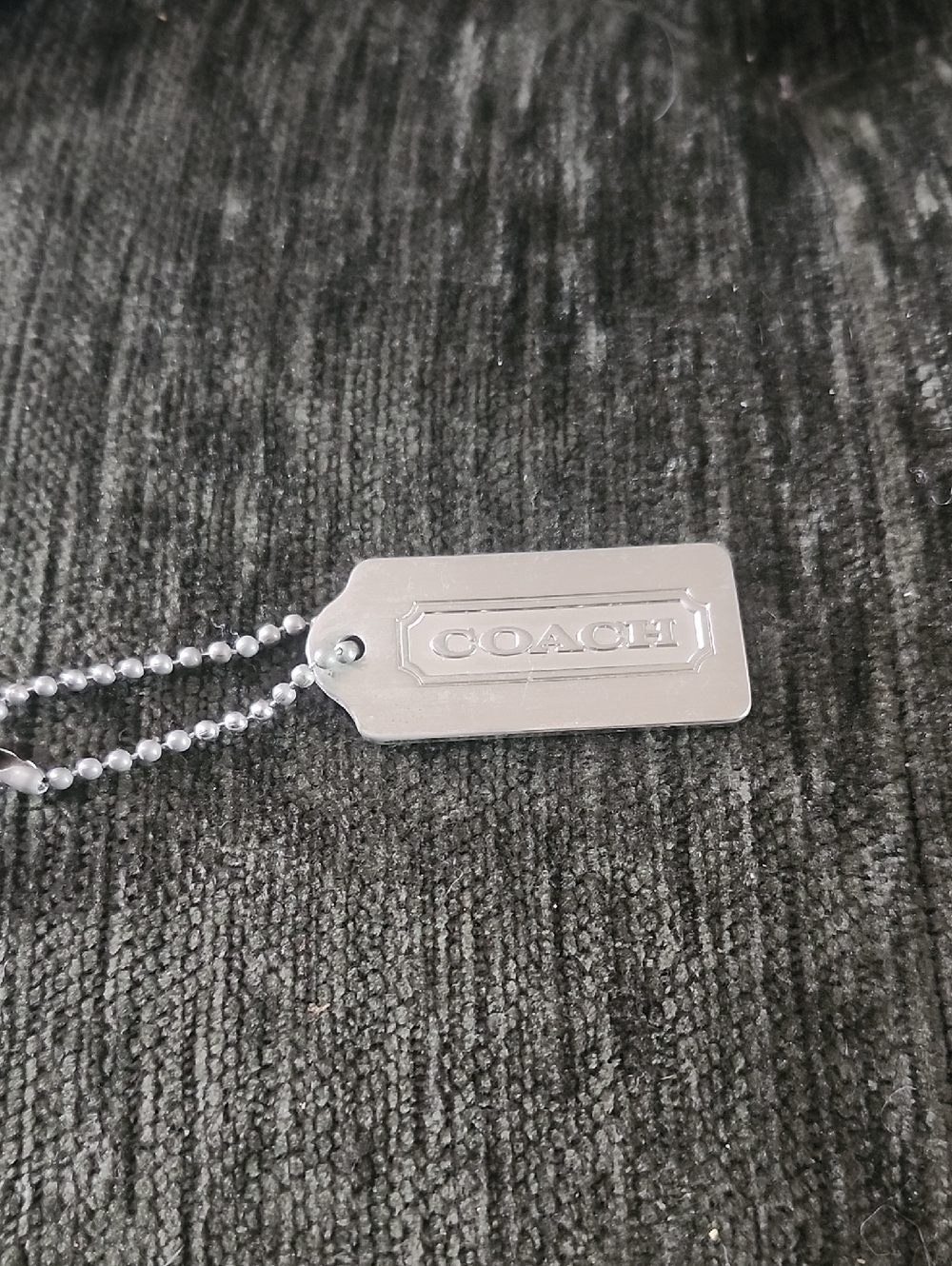 COACH Nickel Tone Logo Hang Tag Pendant on Ball Chain